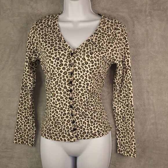 Vintage Victorias Secret Y2K Cheetah Leopard Print Button Fitted Shirt Sz Small - Picture 1 of 10